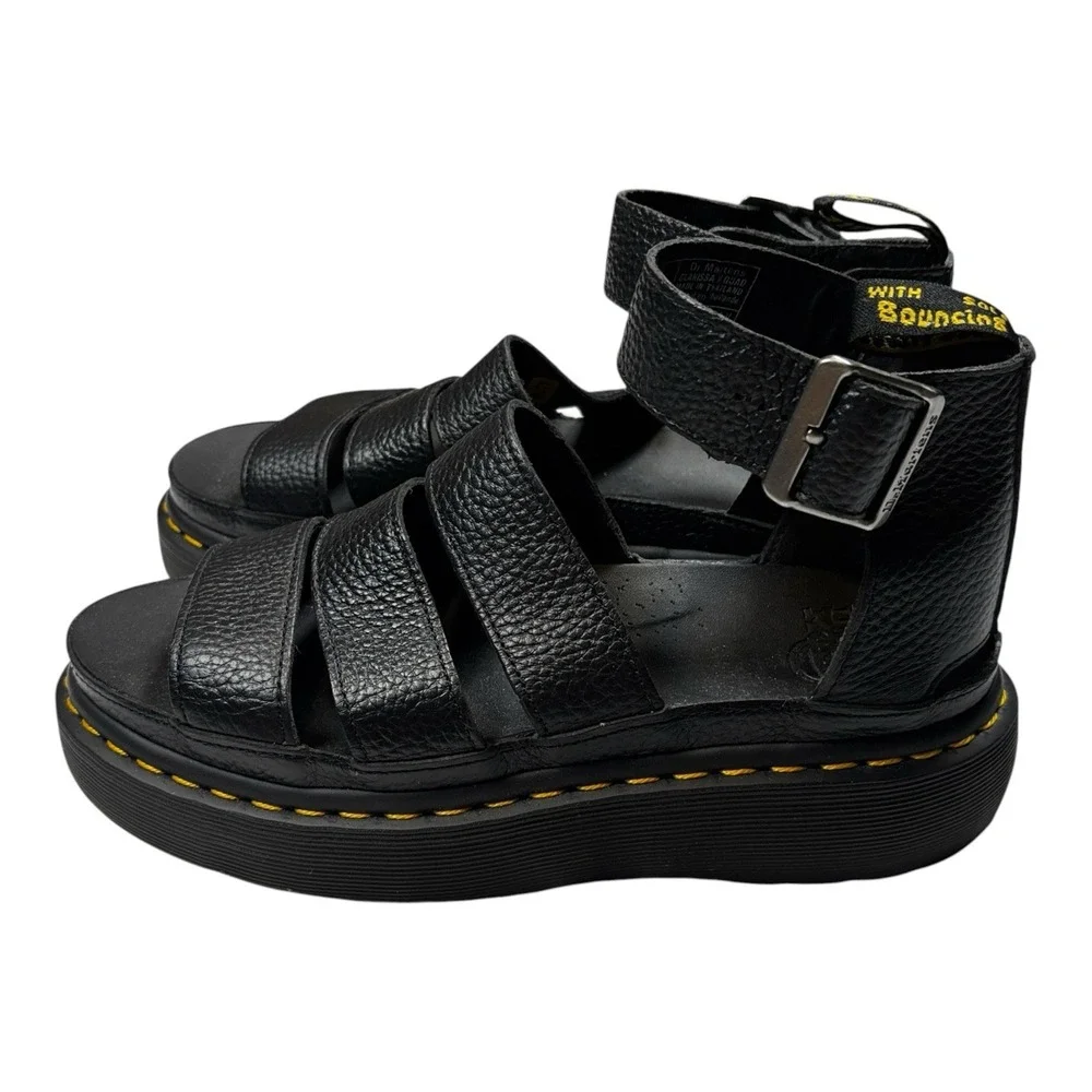 Dr. Martens Clarissa II Quad Womens 8 Black Leather Platform Sandals 24476001